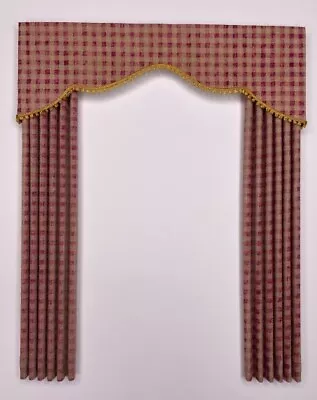 Distressed Country Red Check  Elegant   Dollhouse Curtains  -6  Double Size • $21.95