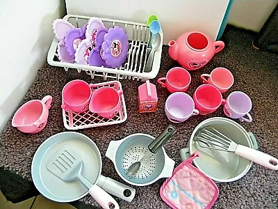 Disney Minnie Mouse Play Kitchen Lot ~27 Pcs ~ Dish Drain Pots/Pans Pot Holder • $19.99