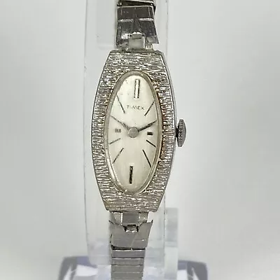 Vintage Timex Watch Women Silver Tone Cocktail Manual Wind Up Stretch Band 5.75  • $14.99