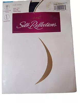 VTG NOS Hanes Silk Reflections Pantyhose Sz AB Control Top Sandalfoot Navy Sheer • $12.59