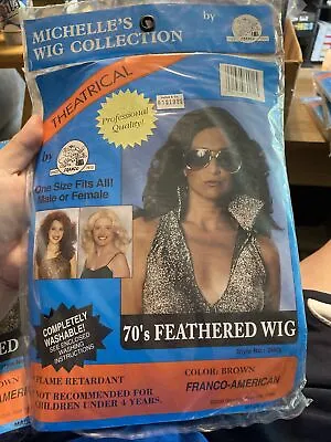 70's Feathered Wig Farrah Disco Fancy Dress Halloween Costume Accessory Brown • $17.99