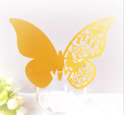£12.39 • Buy Name Place Cards For Wine Glass Laser Cut On Pearlescent Card Butterfly Wedding
