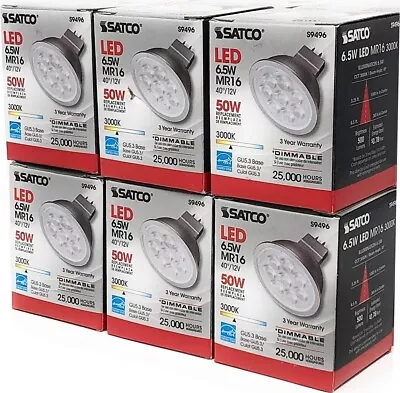 X6 Satco Mr16 12v Light Bulbs Dimmable Spotlights 6.5w Replaces 50w Halogen • £15.99