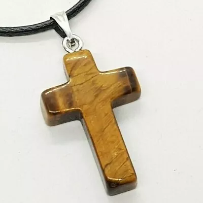 Crucifix Necklace Tigers Eye Quartz Healing Stone Cross Tiger Eye Chakra Reiki • £3.99