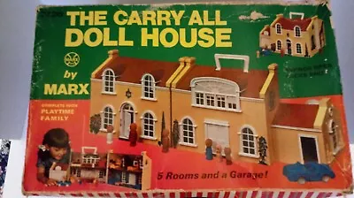 Vintage 1970 Louis Marx #3726 Carry All Dollhouse In Box With Extras • $54