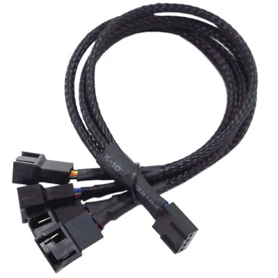 4 Pin 12V PWM Fan Y Splitter 1-to-4 Black Sleeved Extension Cable Lead 26.5cm • £3.59