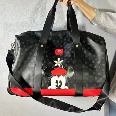 Disney Mini Mouse Black Leather Wheeled Luggage Duffle Bag-NEW Collectibles • $95