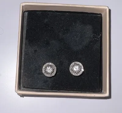 10KT White Gold Halo Natural Diamond 1CT Stud Earrings Zales Women’s Beautiful • $365