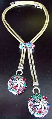 TRIFARI Riviera Mogul Red Blue Green Rhinestone Globes RARE Vintage Necklace • $1999.99