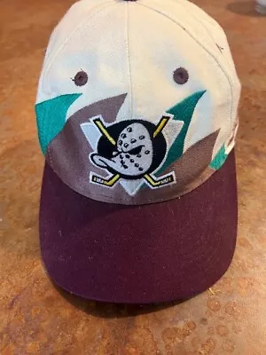 Vintage Mighty Ducks Double Sharktooth Snapback Logo Hat • $345