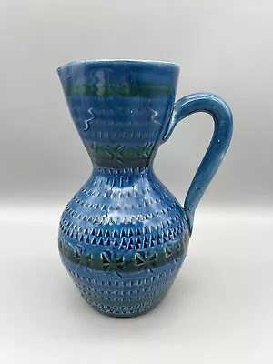 Vintage Italian Pottery Ceramics Handled Pitcher Vase Blue Bitossi Style 7  • $59.99