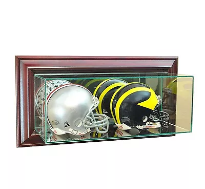  Wall Mounted Glass Double Mini Helmet Display Case Cherry Molding Free Shipping • $94.75