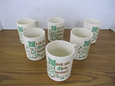 Vintage Set Of 6 Christmas Coffee Cups Mugs – Wish You A Merry Christmas • $19.99