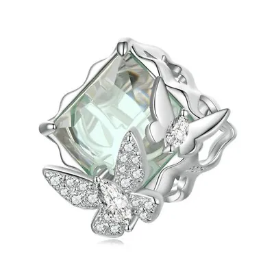 $28.99 • Buy S925 Sterling Silver Geometric Butterflies Green CZ Charm By YOUnique Designs