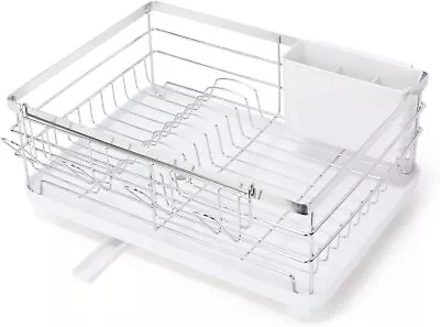 Stainless Steel Kitchen Dish Drying Rack W/ Utensil Holder & Drain Board Durable • $22.99