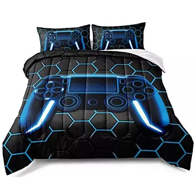 BDUCOK Gamer Comforter For Boys Teen Geometric Honeycomb Gaming Bedding Sets ... • $61.16