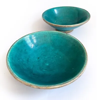2 X Moroccan Bowls Turquoise Blue Green Pottery Persian Islamic Vintage Antique • $178.99