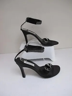 Size 7 WAREHOUSE Black Heels-Sandal Type-Ankle Strap-Open Toe- VGC • £14.95