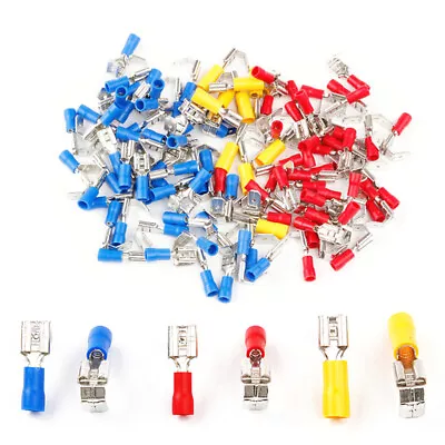  100Pcs Piggy Back Spade Connector Crimp Electrical Terminal 10-22AWG (Red Blue • £8.17