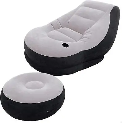 Intex 68564NP Ultra Lounge Inflatable Chair With Cup Holder & Ottoman Set Gray • £30.99