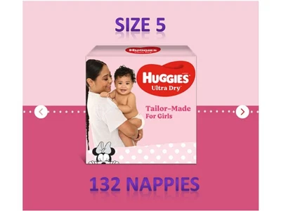 $79.99 • Buy Huggies Ultra Dry Nappies For Girls Size 5 13 - 18 Kg 132 Pack