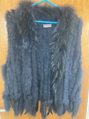 Real Rabbit Fur Gilet Waistcoat Vest Women Size 10 - 14 Navy Blue Pink Avocet • £25