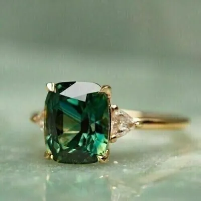 Vintage Art Deco Style Cushion Lab Created Emerald Engagement 14k Gold FN Ring • $81.69