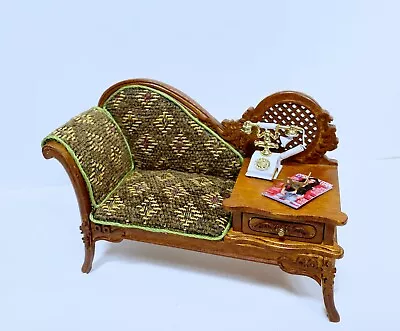 Dollhouse Miniature Wooden Walnut Louie Phillipe Gossip Bench With Accessories • $69.99