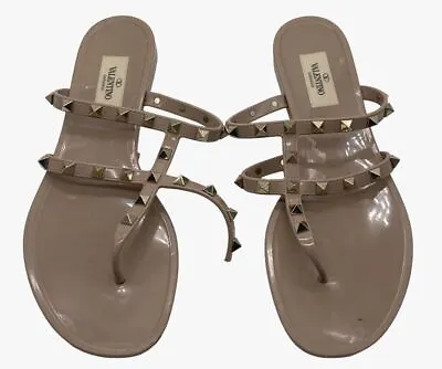 $446 Valentino Women's Beige Summer Rockstud Jelly Sandals Shoes Size 39/US 9 • £121.80