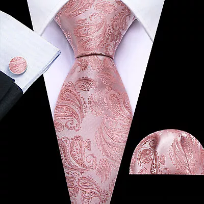 Bright Orange Men's Tie Set Silk Classic Necktie Pocket Square Cufflinks Formal • $12.99