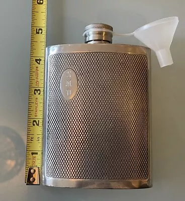 Vintage 90s RODERS PEWTER ZINN ETAIN ARS Engraved Flask With Funnel - German? • $29.99