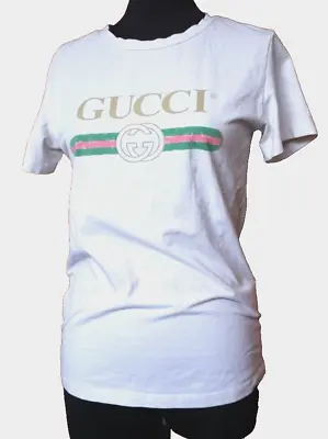 Gucci White T Shirt Front Logo Back Embroidered Flower Size XL • $52.78
