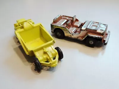 Vtg Lot 2 MARX DIECAST CAR Yellow Road Scraper 3  Truck Gold Tone Jeep Hong Kong • $21.99