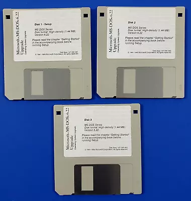 Microsoft MS-DOS 6.22 Upgrade 3.5 Floppy Disk Set 3 Floppies DOS • $11.96