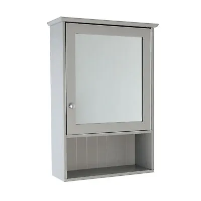 Grey Single Mirror Bathroom Cabinet Cupboard Door Open Shelf Storage Unit • £22