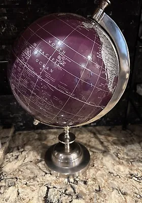 Decorative Globe Purple World Large Tabletop Shelf Spinning Silver Base • $24