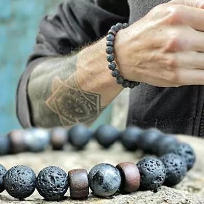 $3.29 • Buy Black Lava Stone Bead Tiger Eye Bracelet Mens Yoga Essential Oil Diffuser FW