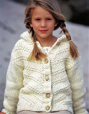 Childs Hooded Jacket Cardigan Coat KNITTING PATTERN Super Chunky 24 - 34  Quick • £2.15