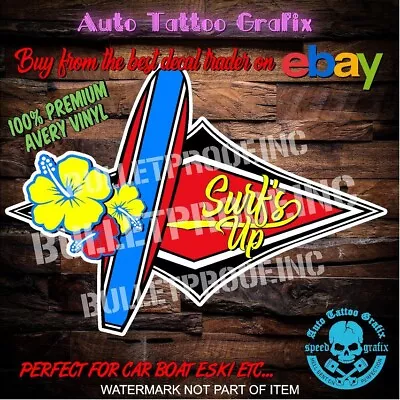 SURF'S UP Decal Sticker Surfboard Vintage Americana Hot Rod Rat Rod Surfing • $6.50