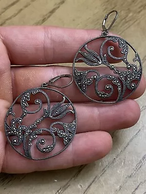 Judith Jack Sterling Silver 925 Vintage Designer Signed Marcasite Earrings • $40