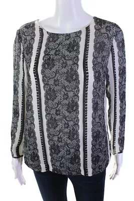 J Crew Womens Silk Chiffon Lace Printed Blouse Top White Size 6 • $2.99