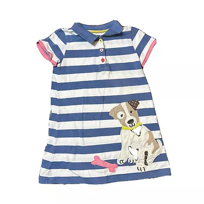 Mini Boden Dog Appliqué Girls Dress 4-5 Y Blue White Stripes Short Sleeves • $20.79