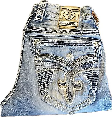 Rock Revival Men’s Neilly Distressed Straight Leg Flap Pocket Jeans Sz 32x32 • $79.99