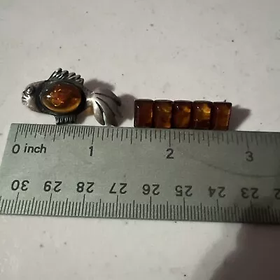 Sterling Silver 925 Baltic Amber Brooch Pin Vintage Set Of 2 • $25
