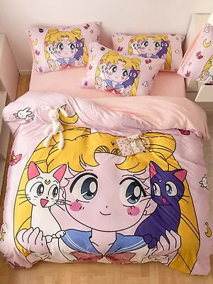 Cute Sailor Moon Warm Velvet Bedding Set Bed Sheet Quilt Cover 3/4pcs Girls Gift • $100.09