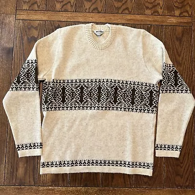 Vintage Meister Men's 90s Wool Sweater Size Large Brown Beige Fair Isle Aztec • $49.95
