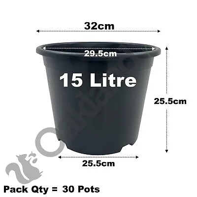 15 Litre Black Plant Pots Plastic Round Flower Pot  L LT High Quality Qty = 30 • £49.85