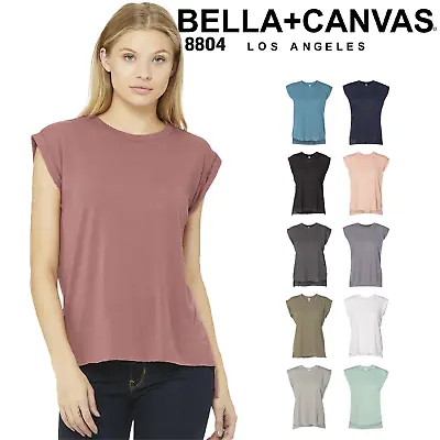 Bella + Canvas Women's 8804 Flowy Muscle Tee With Rolled Cuff • $12.92
