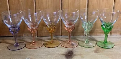 6 Vintage 60s Harlequin Coloured Sherry Liqueur Glasses Twisted Stems • £24.99