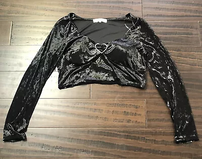 Madden NYC Black Long Sleeve Velvet Cropped Crop Top Size 2XL XXL Heart • $11.99